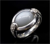 Moonstone, diamond and 18ct white gold ring