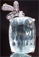 Large aquamarine, diamond and 18ct white gold