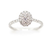 Diamond set 18ct white gold oval cluster ring