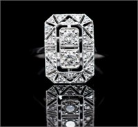 Diamond set 18ct white gold Deco fret work ring