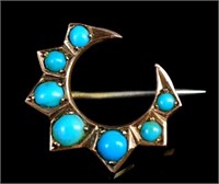 Victorian turquoise and rose gold crescent brooch