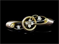 Edwardian 9ct rose gold and seed pearl brooch