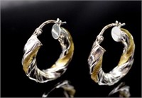 Pair of 18ct two toned gold twisted hoop earrings