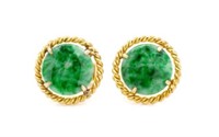 Vintage Oriental jade and rose gold stud earrings
