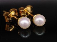 Mid century 5mm pearl and 14ct rose gold stud