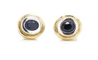 Sapphire and two tone 9ct gold stud earrings
