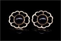 Large onyx and 9ct yellow gold stud earrings