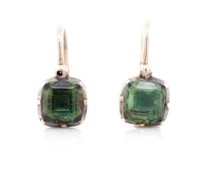 Antique rose gold and green glass earrings