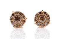 Cognac diamond and 18ct rose gold stud earrings