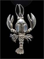 Sterling Silver and Moonstone Lobster Brooch