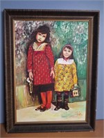 Vintage Signed 1970 "Girls" Oil Painting