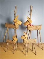 4 Piece Wood and Twig Rustic Reindeers