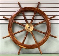 Wood and brass ships wheel, 42" long      (P 25)