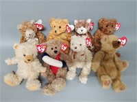 Lot of 9 Assorted Bear Beanie Babies
