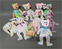 Lot of 10 Pastel Beanie Babies including "Peace"
