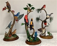 3 Large Danbury Mint Birds Figurines, Winter