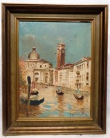 A. Belardinelli Canal in Italy Oil on Canvas