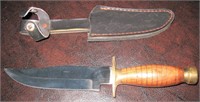 Wood Handled Hunting Knife & Sheath