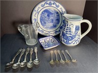 Blue & White Pitcher, Plate, Sm sq dish, sm pitche