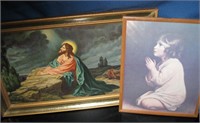 Vtg Jesus on Mount Olive & Praying Child Prints