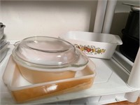 2 Fire King Baking dishes & 1 Corningware Loaf pan