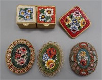 Italian Micro Mosaic Brooch & Pillbox Lot