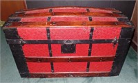Small Red Metal & Wood Antique Trunk  28"