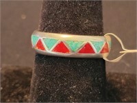 Sterling w/turquoise & spiny oyster ring size