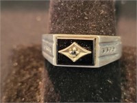 Sterling & black onyx ring w/14k & sapphire