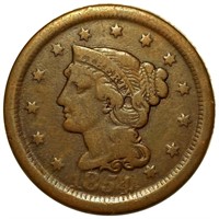 1854 Braided Hair Large Cent NICELY CIRCULATED