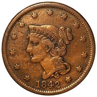 1842 Braided Hair Large Cent LIGHTLY CIRCULATED