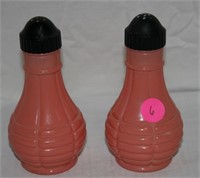 ANTIQUE PINK GLASS SALT AND PEPPER SHAKERS