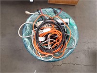 Utility tub with Extension Cords, Power Strips,