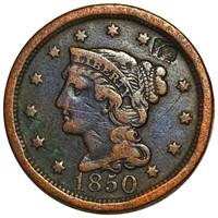 1850 Braided Hair Large Cent NICELY CIRCULATED
