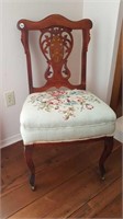 MARQUETRY ANTIQUE CHAIR WITH NEEDLEPOINT SEAT