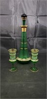 Green & Gold Bohemian Glass Decanter Set (4 pc)