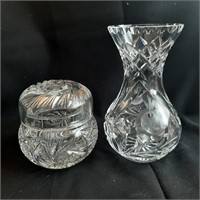 Crystal Vase and Lidded Bowl.