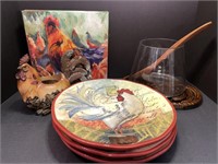 Art E Wall Rooster painting, plates , french trive