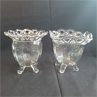 2 Open Lace Rimmed Glass Vases