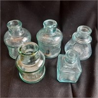 5 x Vintage Glass Inkwells