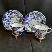 Crown Derby Blue Mikado Cups and Saucers