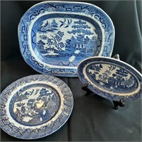 Three Blue Willow Platters
