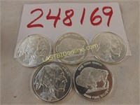 5 - 1 oz. Buffalo Nickel pattern .9999 Silver Rds