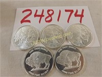 5 - 1 oz. Buffalo Nickel pattern .9999 Silver Rds