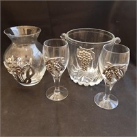 4 x Pewter Overlay Glass Pieces
