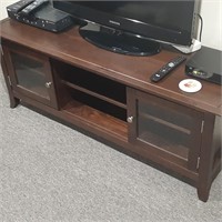 Dark Wood TV Stand with Shelves