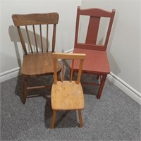Lot of 3 Vintage Wooden Chairs