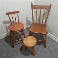 2 x Vintage Chairs and a Milking Stool