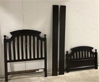 (L) Dark Wood Bed Frame Set. Headboard 51” x 42”.