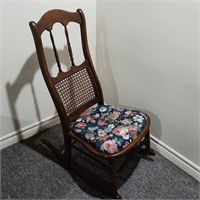 Antique Partial Cane Back Rocking Chair